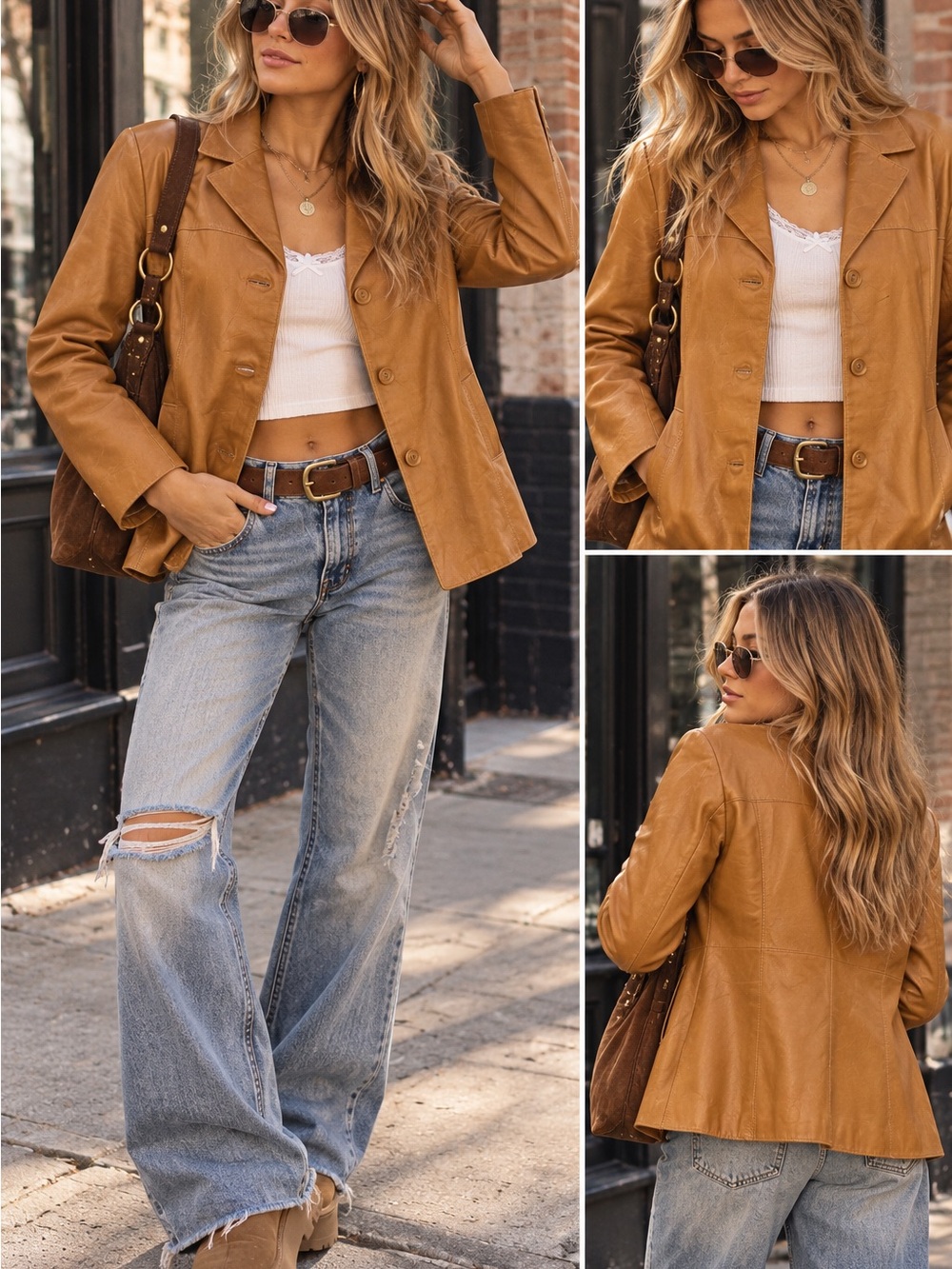 Mossimo 22W Genuine Leather Blazer Jacket Cognac Brown Tan Plus Size Fall Y2K